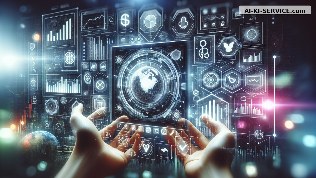 Abstrakte Tech-Headergrafik mit Branding „AI-KI-SERVICE.com“ – Headergrafik zu: Automatisiertes Trading leicht gemacht mit TradingView