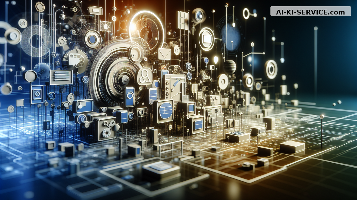 Abstrakte Tech-Headergrafik mit Branding „AI-KI-SERVICE.com“ – Headergrafik zu: Stabile SEO-Pakete für nachhaltigen Online-Erfolg